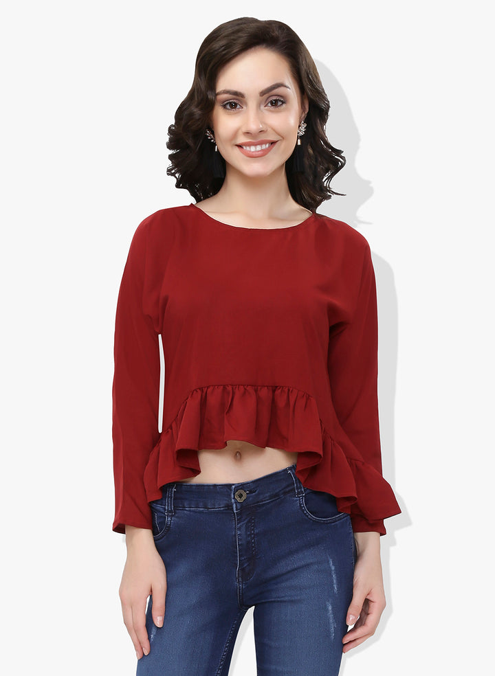Maroon Asymmetric Frilled Top