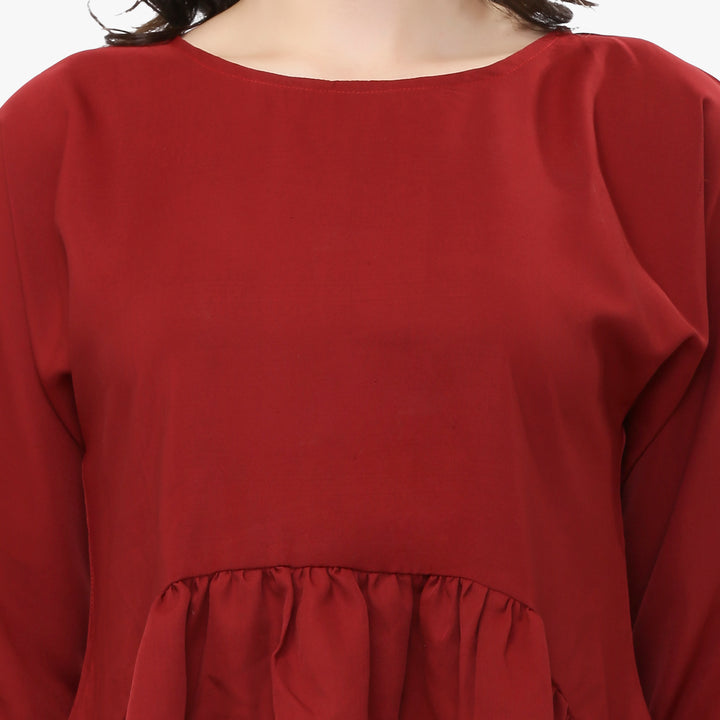 Maroon Asymmetric Frilled Top