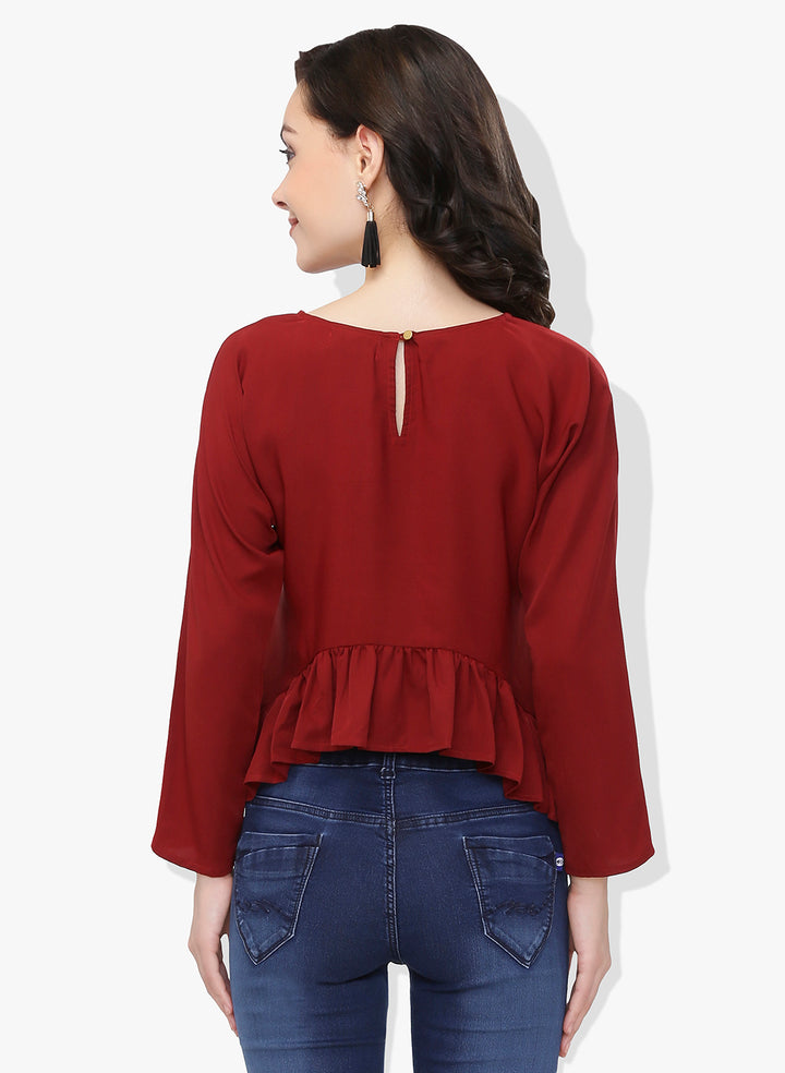 Maroon Asymmetric Frilled Top