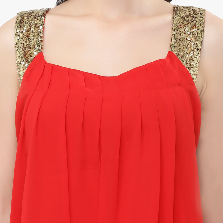 Red Sequinned Georgette Balloon Top