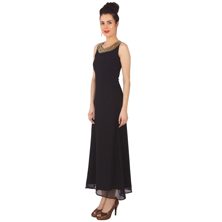 Black Georgette Embellished Maxi Dress
