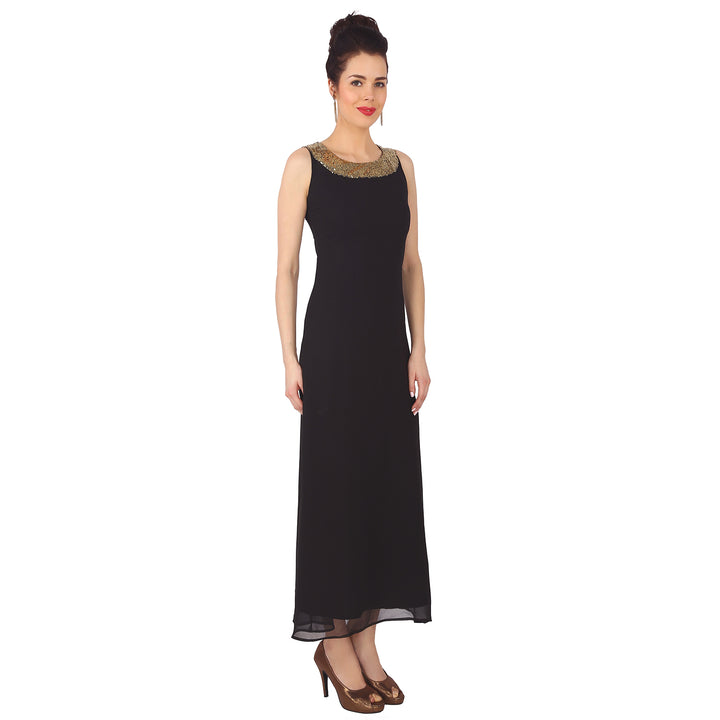 Black Georgette Embellished Maxi Dress