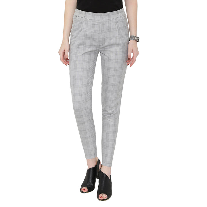 Grey Checks Formal Pants