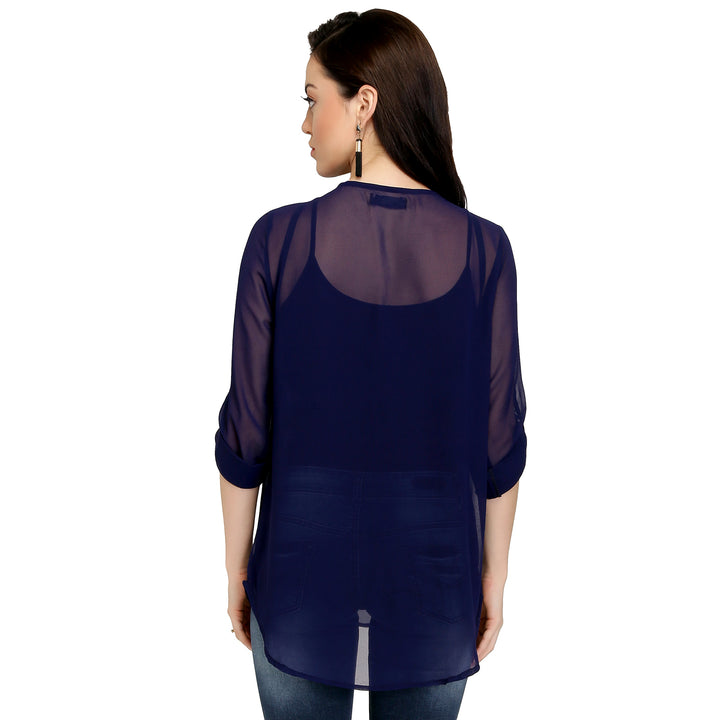 Navy Blue Sheer Zip Top