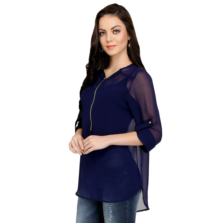 Navy Blue Sheer Zip Top