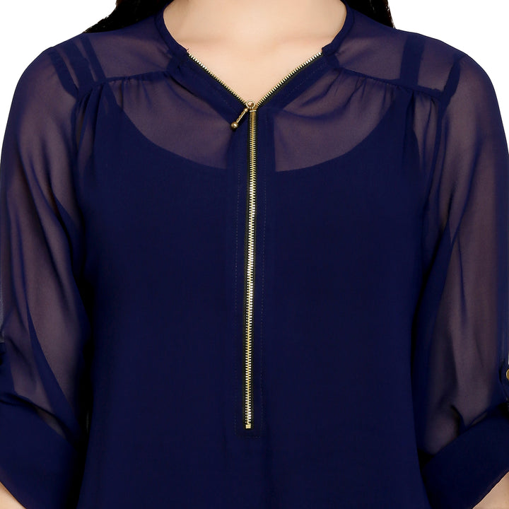 Navy Blue Sheer Zip Top
