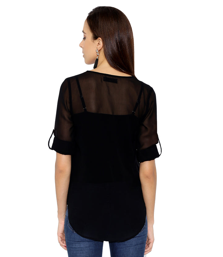 Black Zipped Sheer Top