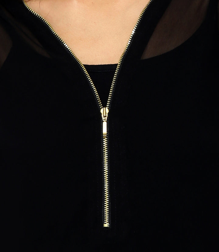 Black Zipped Sheer Top