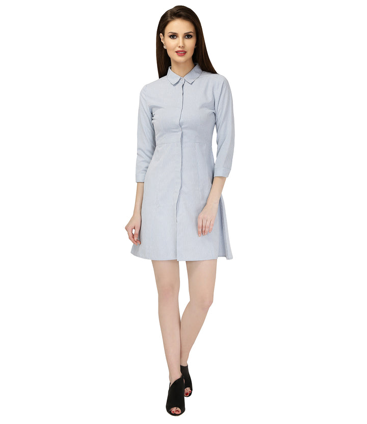 Blue Checks Cotton Shirt Dress