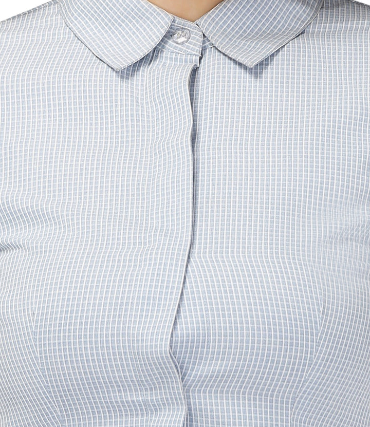 Blue Checks Cotton Shirt Dress