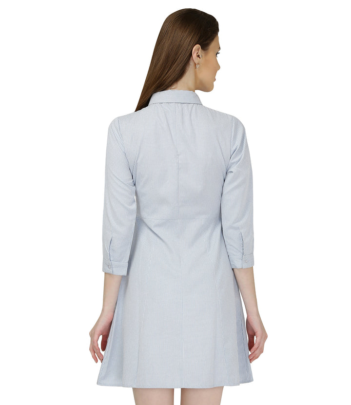 Blue Checks Cotton Shirt Dress