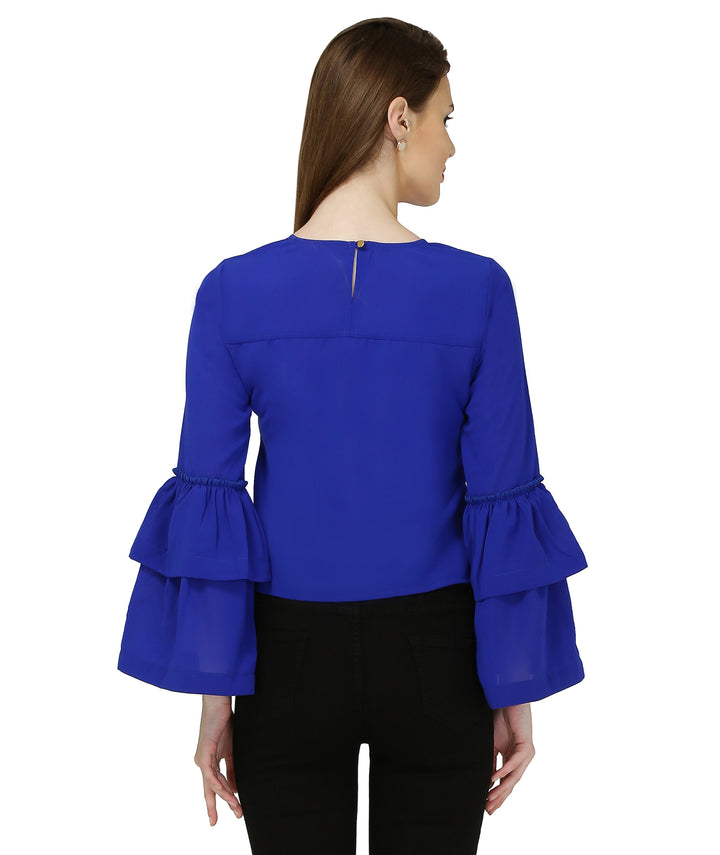 Blue Polyester Belle Sleeves Top