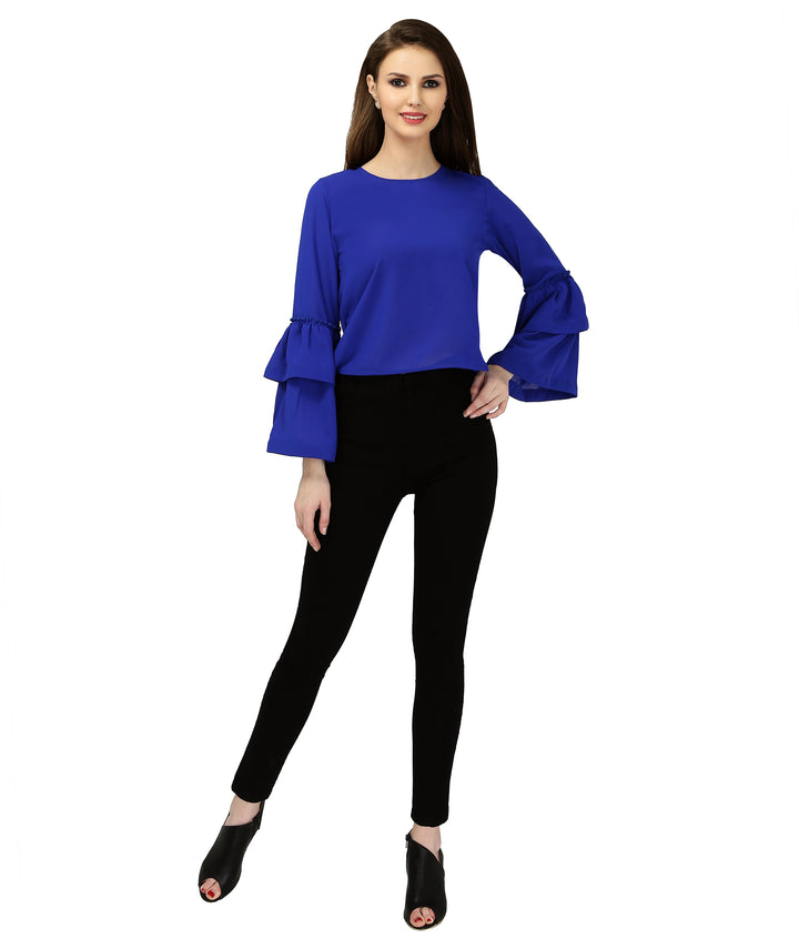 Blue Polyester Belle Sleeves Top