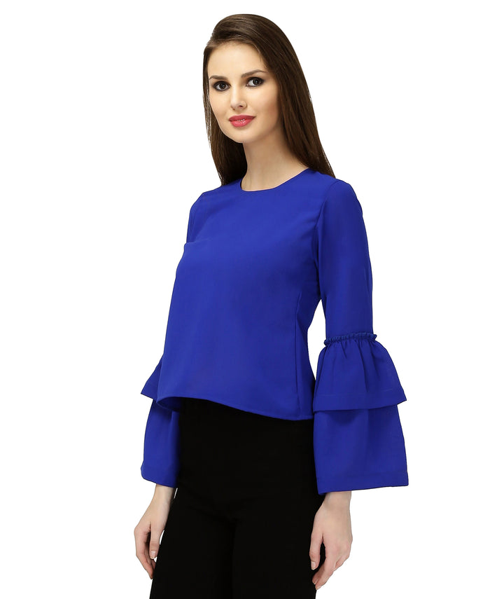 Blue Polyester Belle Sleeves Top