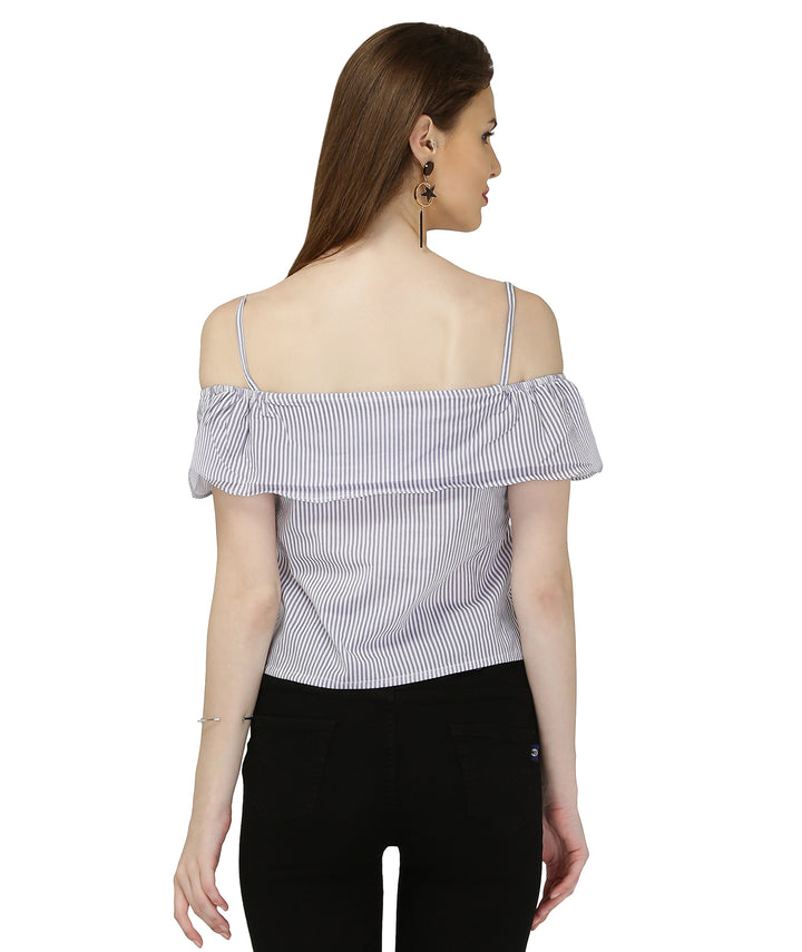 Cotton Striped Off Shoulder Crop Top