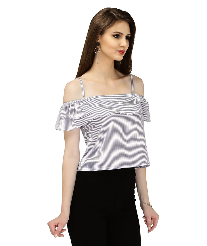 Cotton Striped Off Shoulder Crop Top