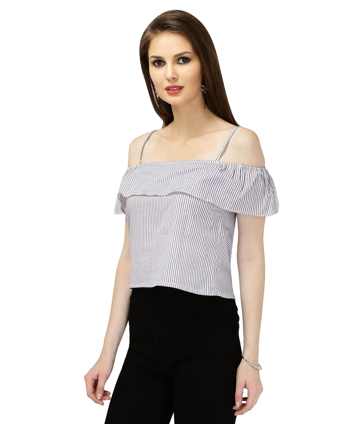 Cotton Striped Off Shoulder Crop Top