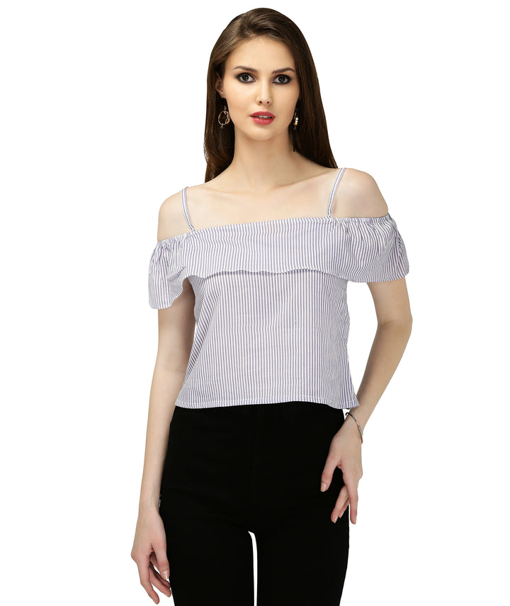 Cotton Striped Off Shoulder Crop Top