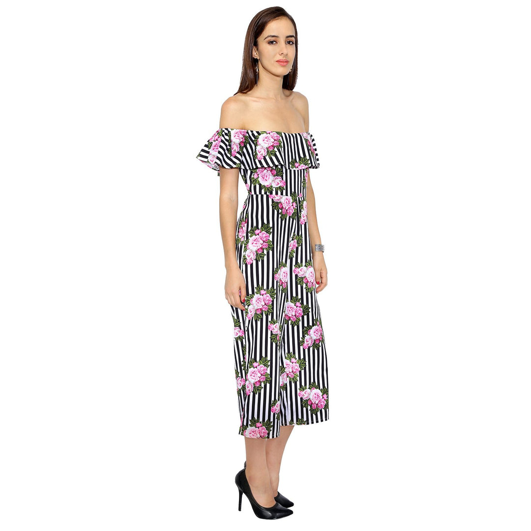 Floral And Striped Frilled Jumpsuit