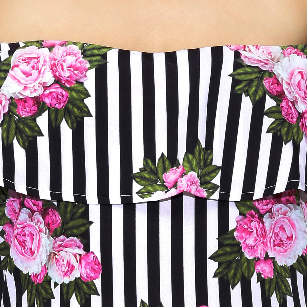 Floral And Striped Frilled Jumpsuit