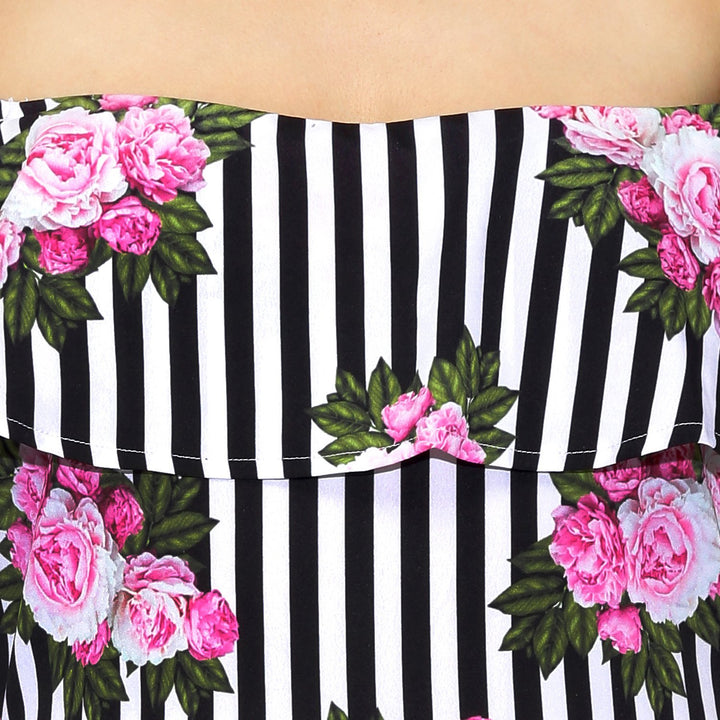Floral And Striped Frilled Jumpsuit