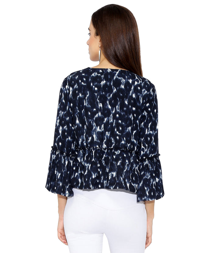 Short Frilled Printed Jacket