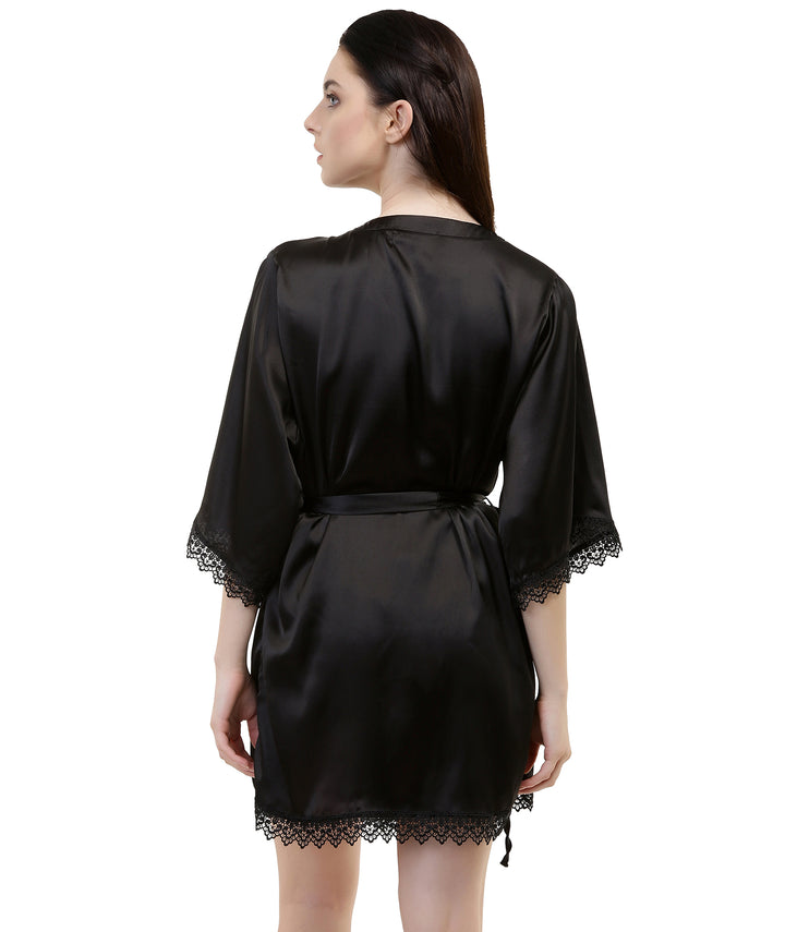 Black Satin Lace Robe