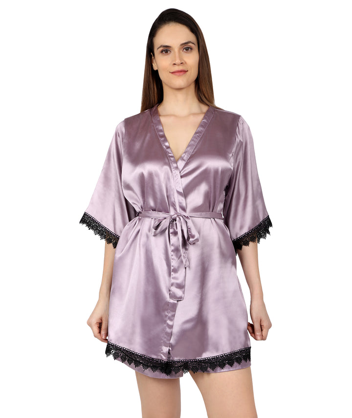 Lilac Satin Lace Robe