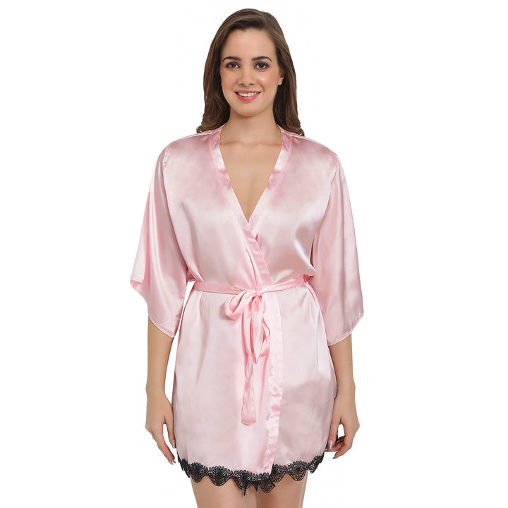 Pink Satin Lace Robe