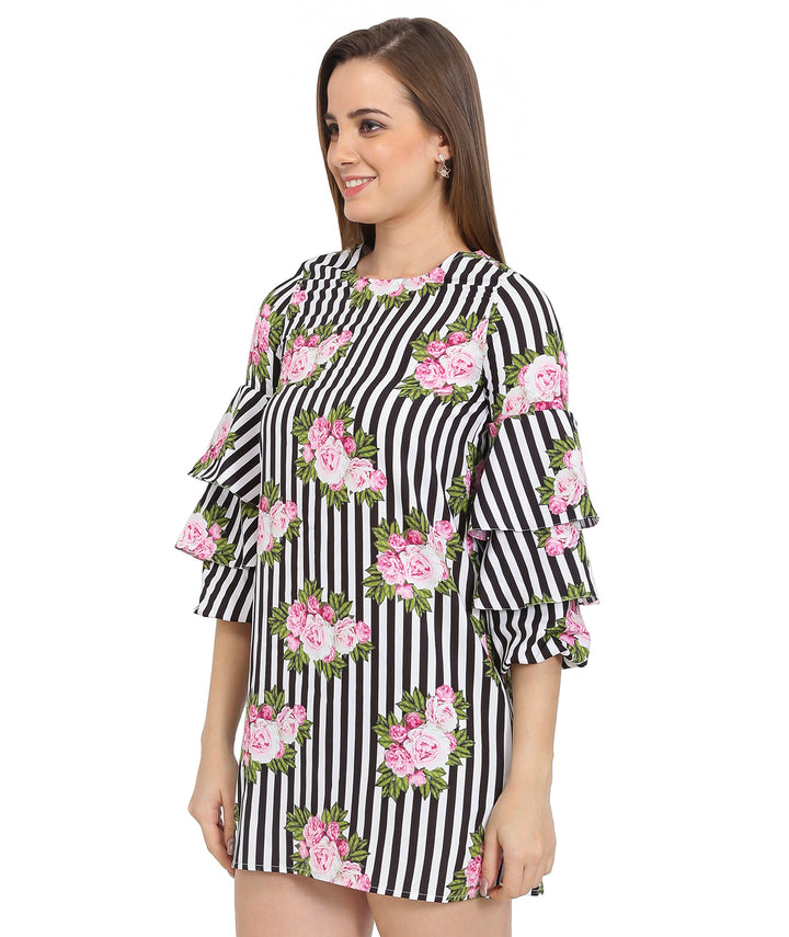 Stripes & Floral Belle Sleeves Dress