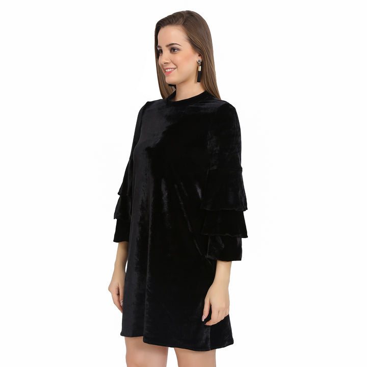 Black Velvet Bell Sleeves Dress