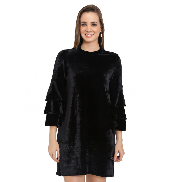 Black Velvet Bell Sleeves Dress