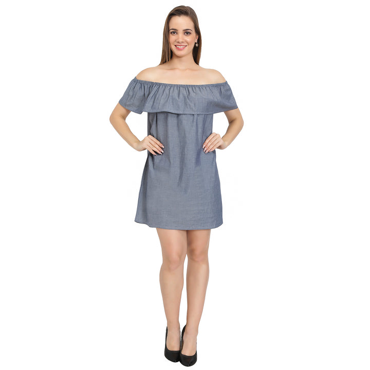 Grey Denim Off Shoulder Dress