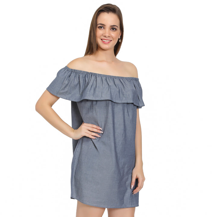 Grey Denim Off Shoulder Dress