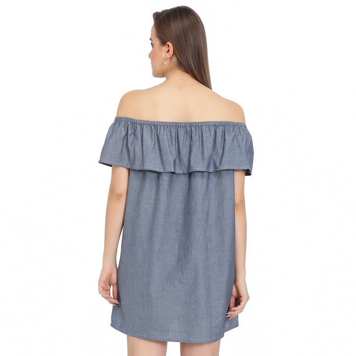Grey Denim Off Shoulder Dress