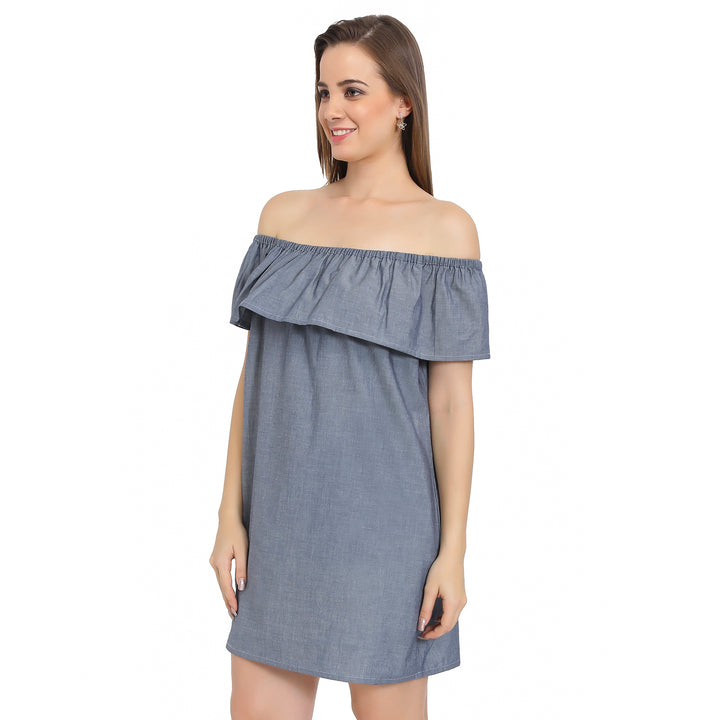 Grey Denim Off Shoulder Dress