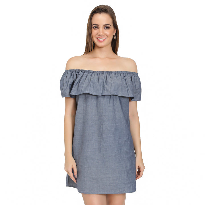 Grey Denim Off Shoulder Dress