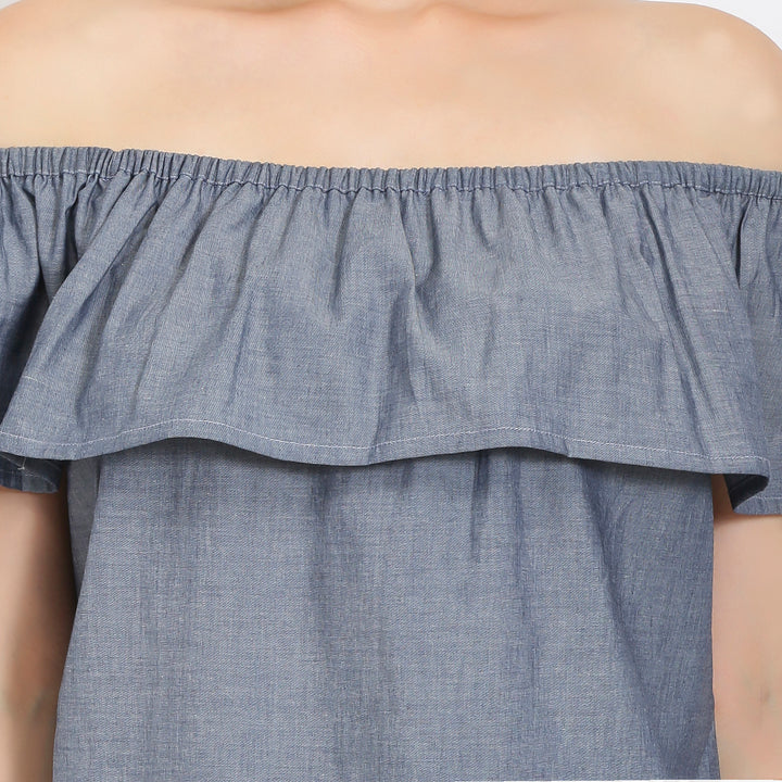 Grey Denim Off Shoulder Dress