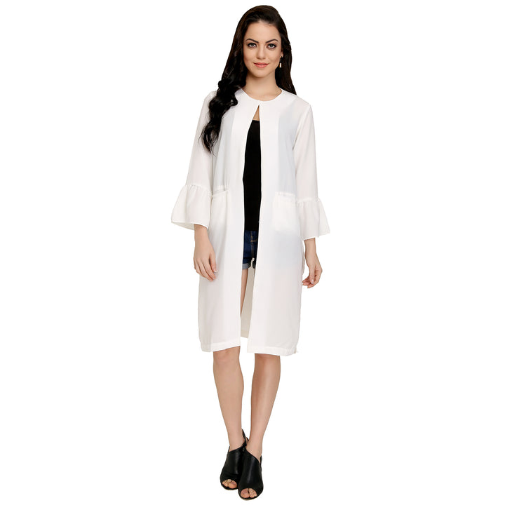 White Frilled Sleeves Long Coat