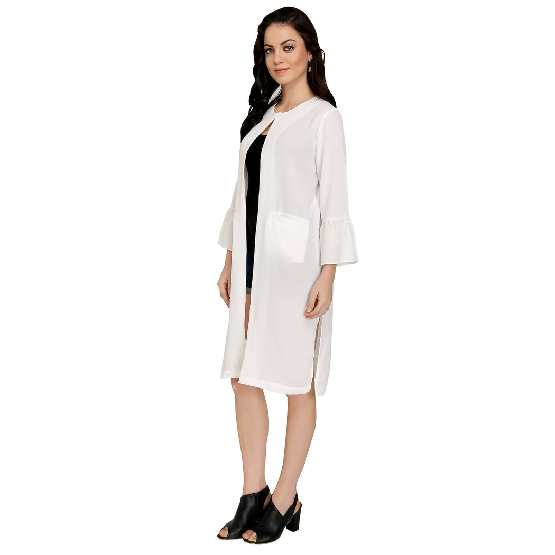 White Frilled Sleeves Long Coat