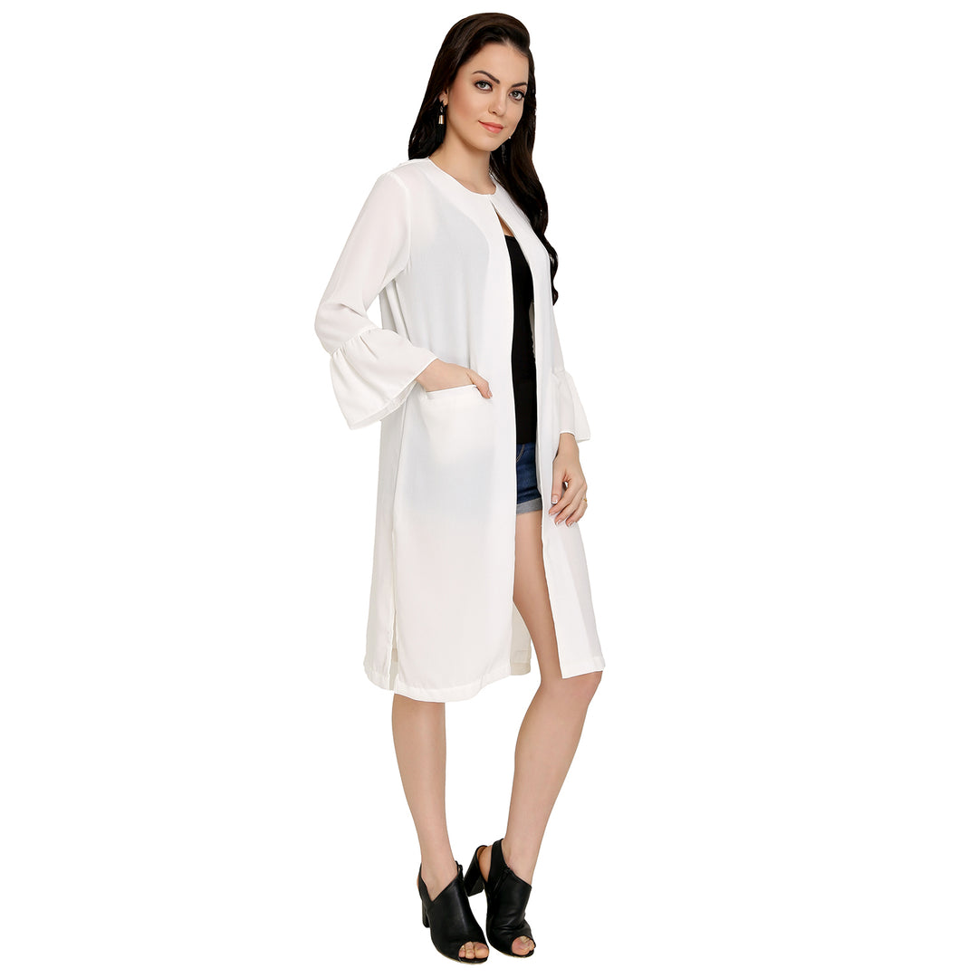 White Frilled Sleeves Long Coat