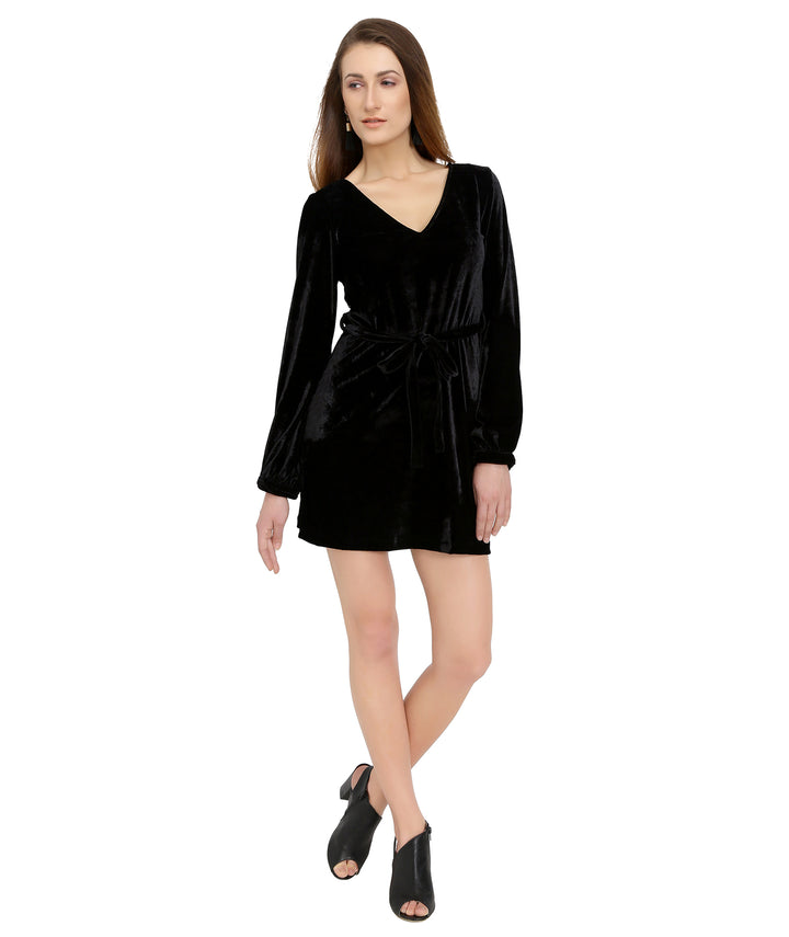 Velvet Balloon Sleeves Dress