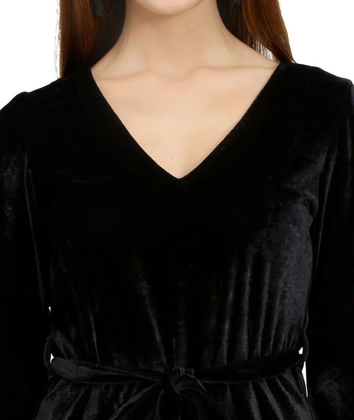 Velvet Balloon Sleeves Dress