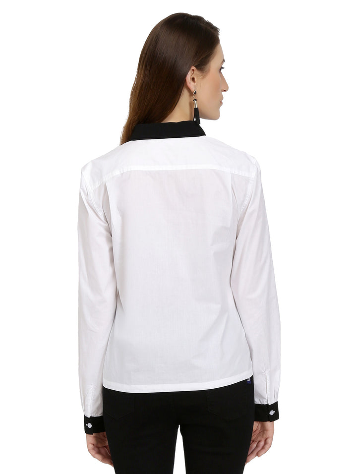 White Cotton Shirt With Black Pockets
