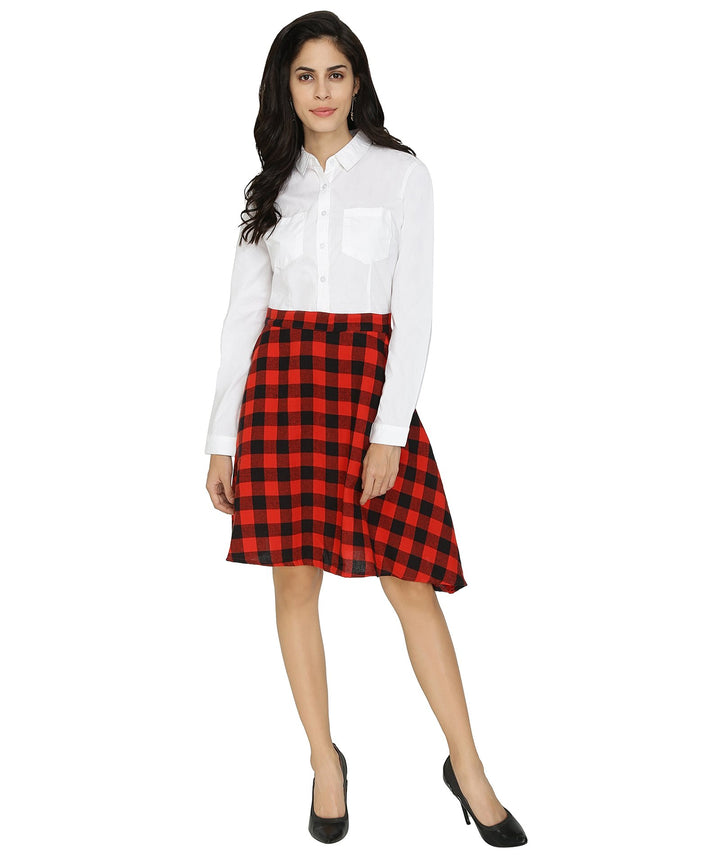 Red Checks Cotton Shirt Dress