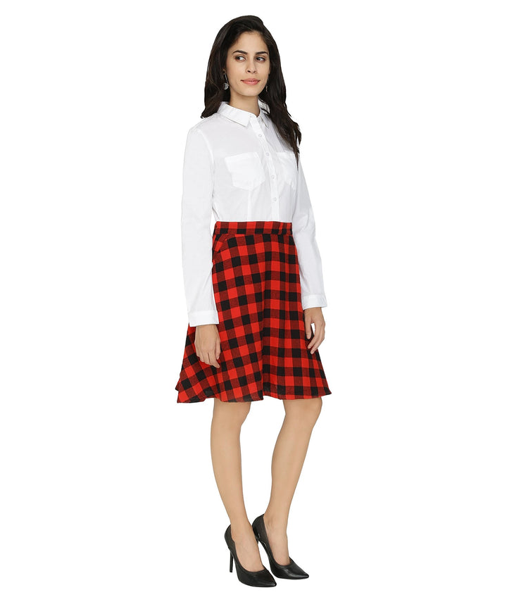 Red Checks Cotton Shirt Dress