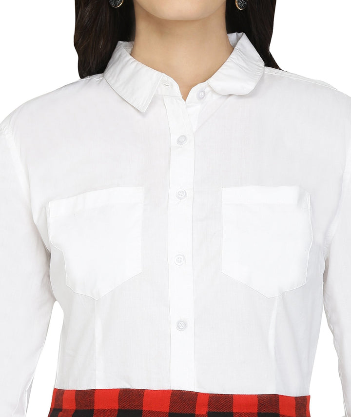 Red Checks Cotton Shirt Dress
