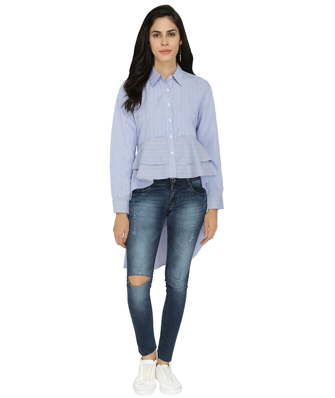 Cotton Striped Asymmetric Top