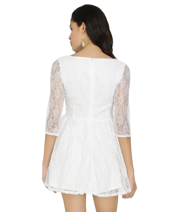 White Lace Short Gathered Dress
