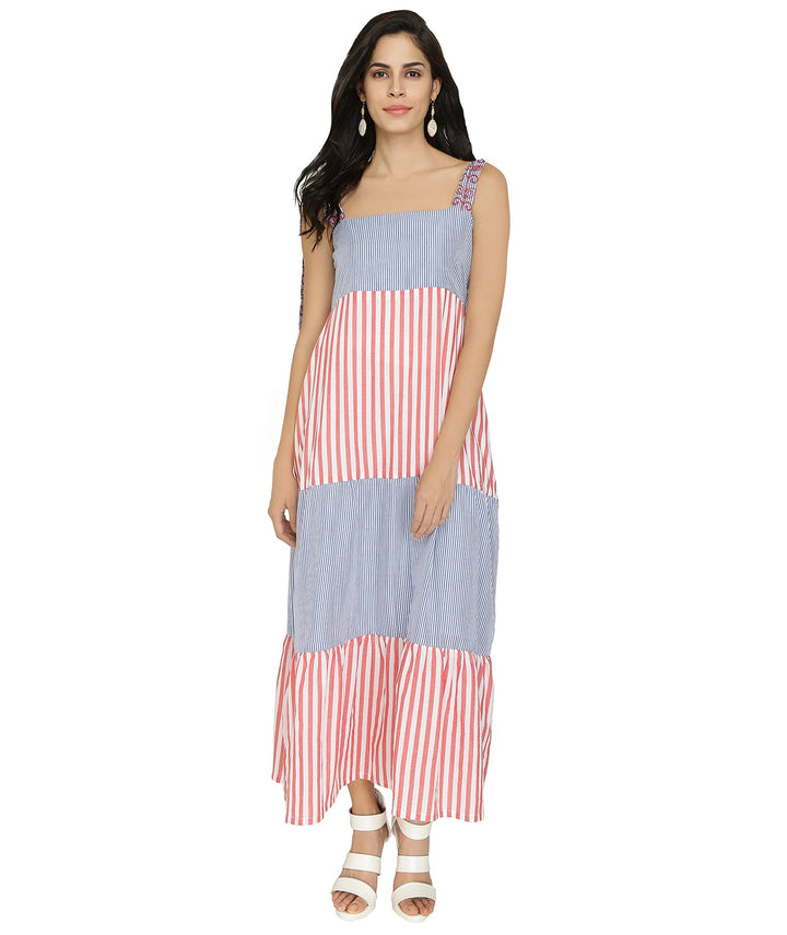 Contrast Stripes Cotton Maxi Dress